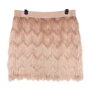BCBGMAXAZRIA MODIE CROCHET FRINGE MINI SKIRT BARE PINK Size Medium